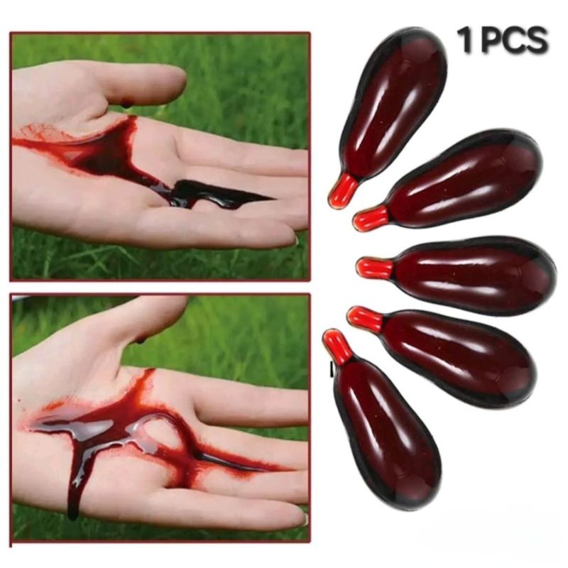 satuan : Pil Darah Palsu Transparan | Darah palsu gigit Fake Blood mimisan untuk halloween mainan pr
