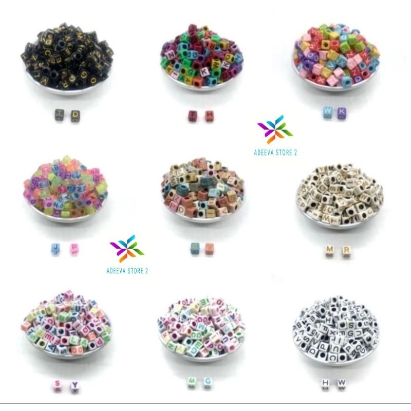 Mote Manik Huruf 6x6 Kotak Persegi