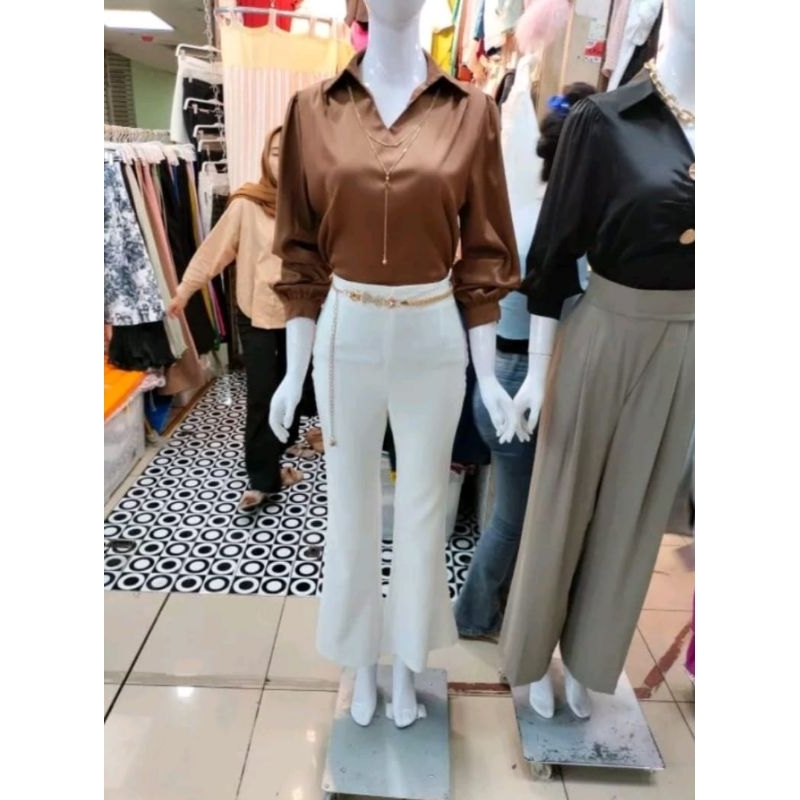 Baju satin silk premium/ Atasan kemeja kerak bahan satin