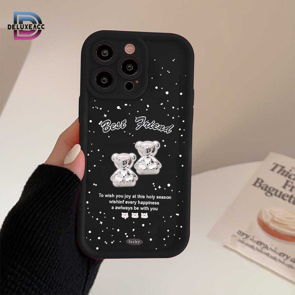 SS975 Silikon Case 3D Silver Bear Friend Softcase Casing Hp OPPO 12 5G 12F A3X A57 4G A77S A58  A78 