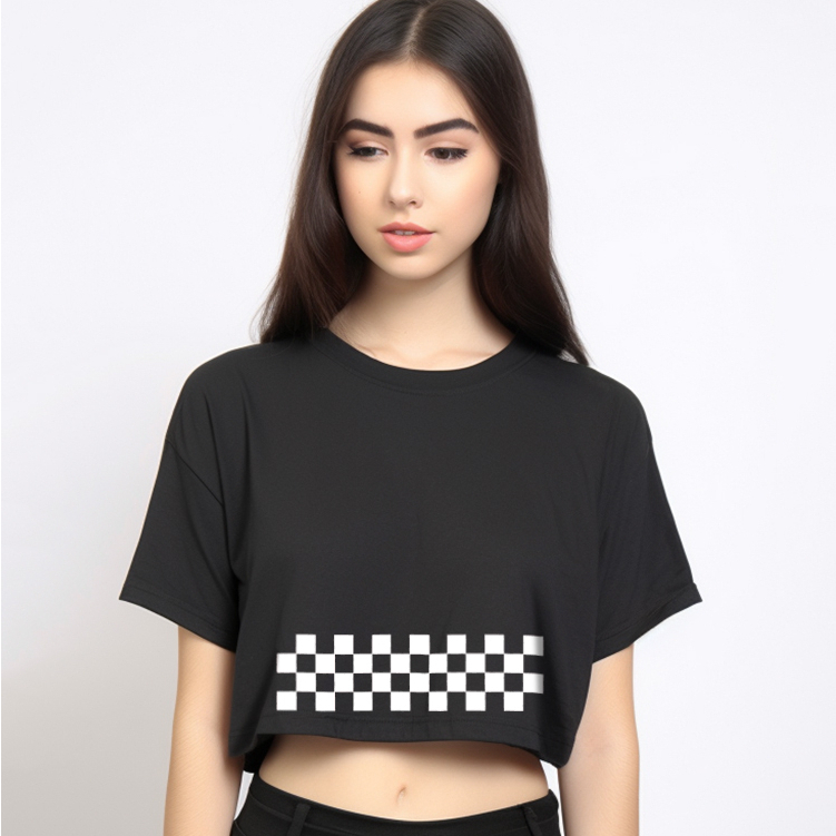 LTE45 Kaos Crop Top Oversize Tshirt Wanita Instacool OLC Pendek Gambar Racing Chess "Catur" Hitam