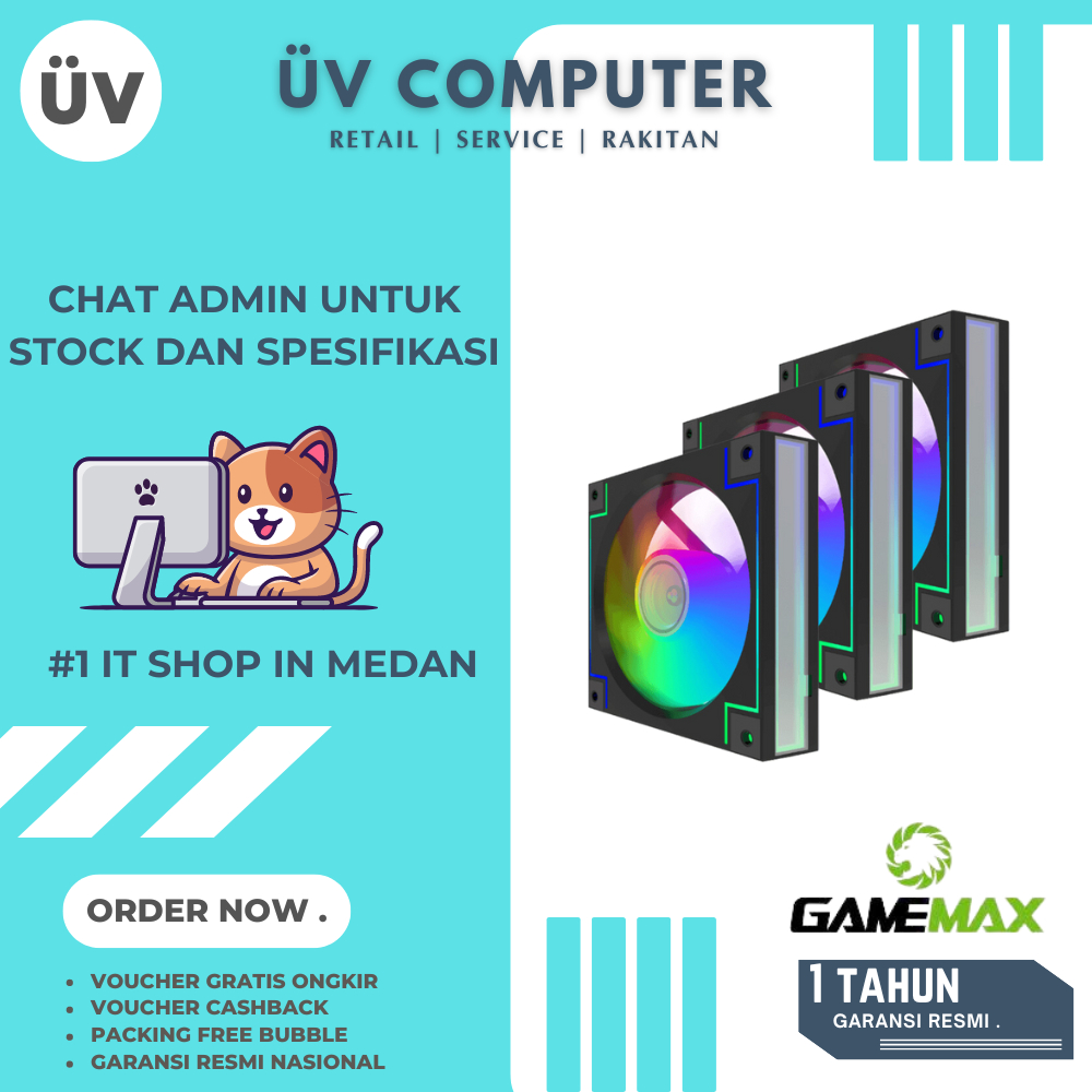 Fan Casing PC Komputer | Gamemax RD300 BK ARGB RGB | Fan 3in1 | 120mm 12 cm | 4pin 3 Pin | Black Hit