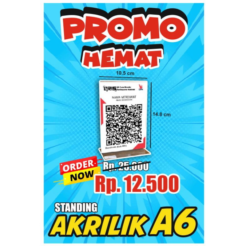 

IMEJI PRINTING // Akrilik Acrylic Qris Brosur A6 2MM PORTRAIT 2 SISI / TENT HOLDER / TENT CARD STAND AKRILIK // SUDAH TERMASUK CETAKAN HVS