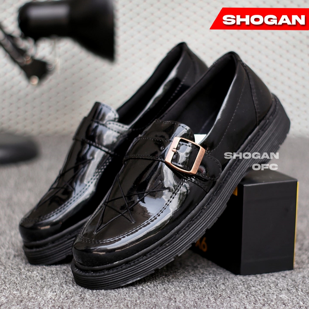 Lakbin Black Sepatu Pria Docmart Hitam Loafers Bintang