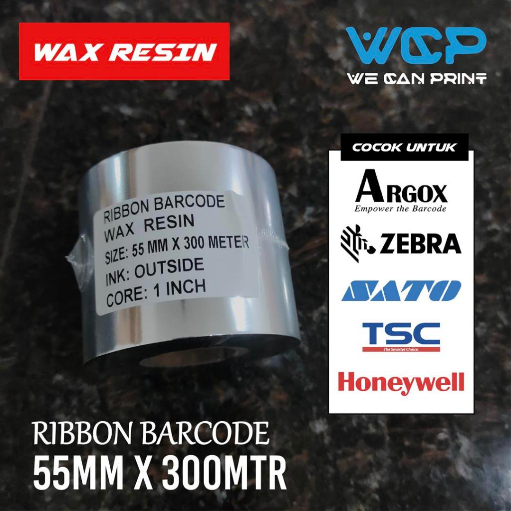RIBBON WAX RESIN 55X300 METER BARCODE RIBBON PRINTER LABEL 55 MM X 300M WINCODE-TSC-ZEBRA-SATO-ARGOX