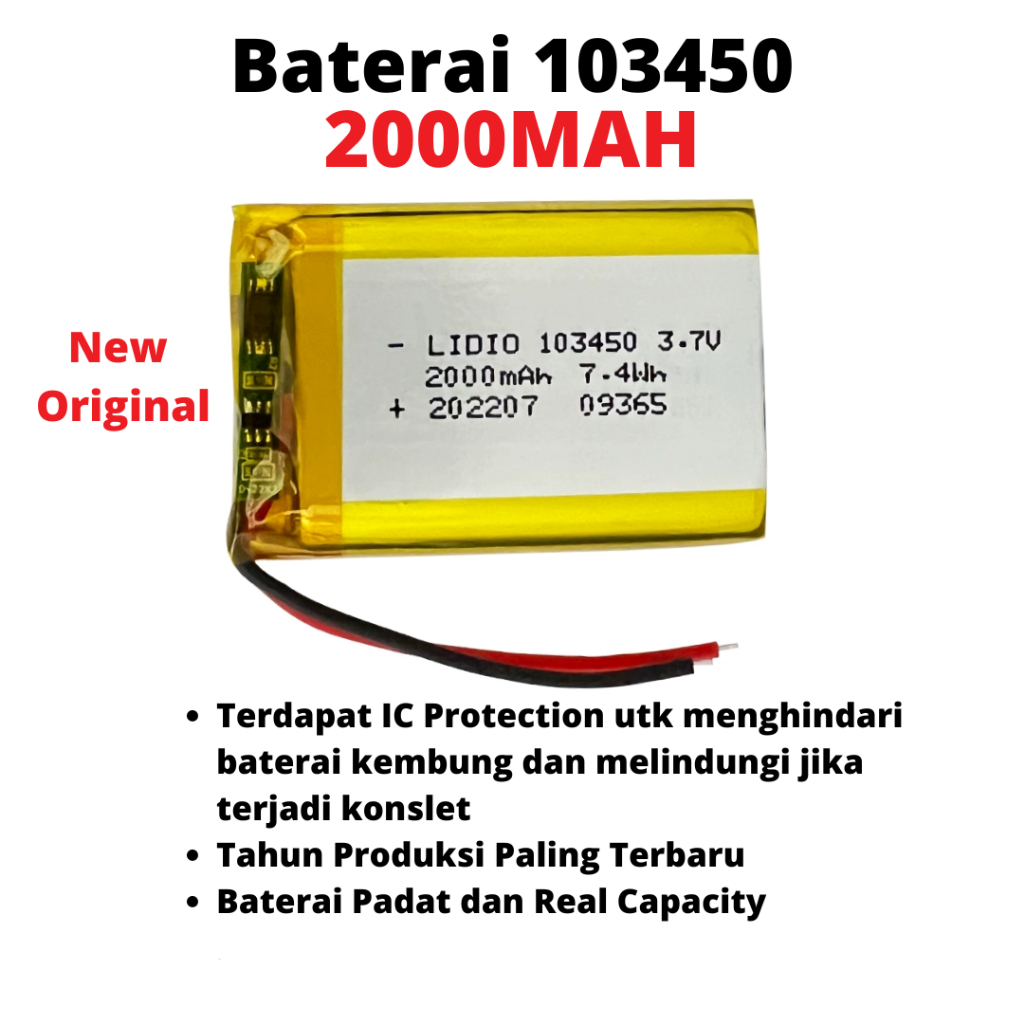 Baterai Batre 103450 2000mah Mp3 Mp4 GPS Speaker Bluetooth Mini Mainan Powerbank Diy Dengan IC Prote