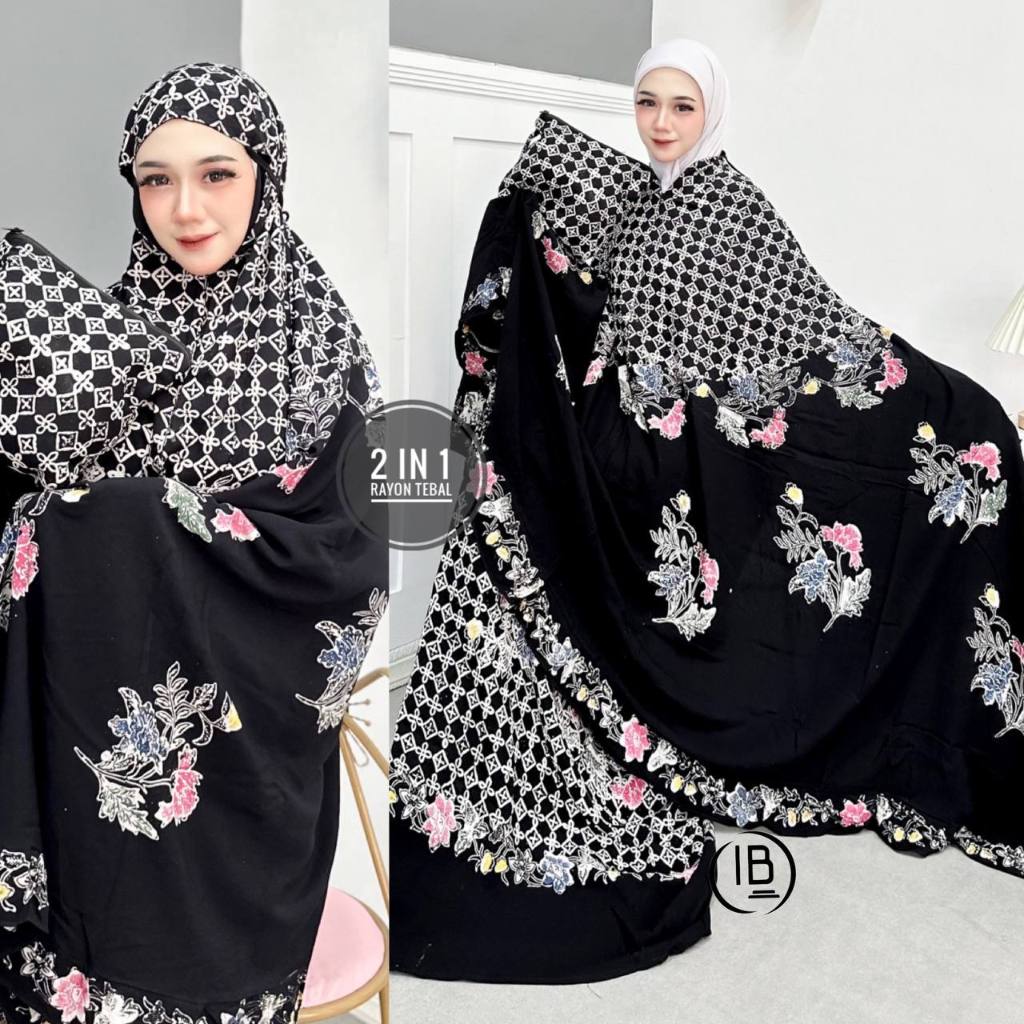 KEMBARJAYA - MUKENA BUNGA VARIASI WARNA HITAM //MUKENA RAYON PREMIUM HALUS //FREE BAG TAS MUKENA