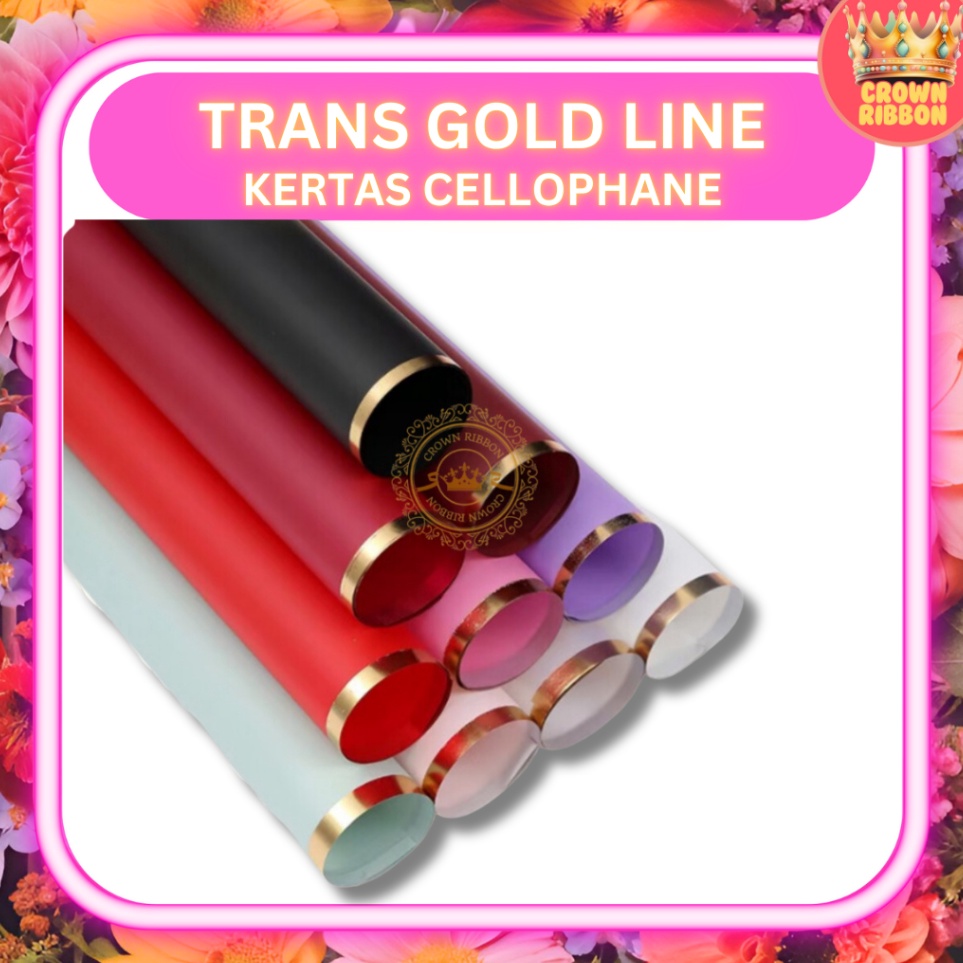 

Dijamin Awet 5 LEMBAR Kertas Cellophane Buket Bunga TRANSPARAN GOLD LINE Flower Wrapping Paper
