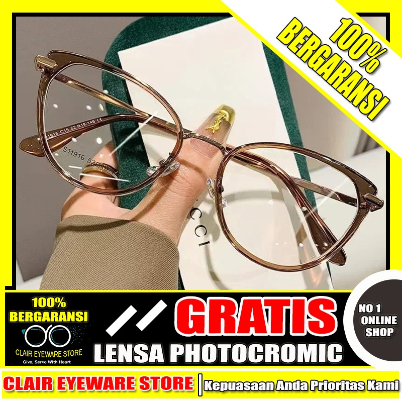 Clair Eyeware CO 46 Optik B Riski Frame Kacamata Cat Eye Blueray Photocromic Anti Radiasi Hp Kompute