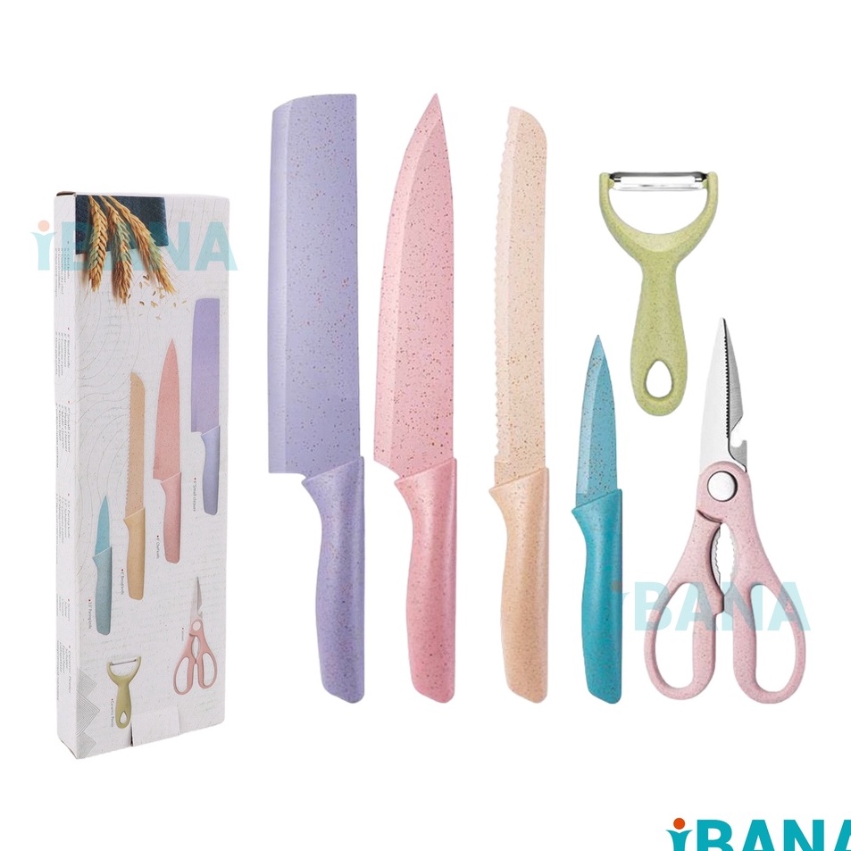 Promo Terbaik  IBANA PISAU KERAMIK SET 6IN1 ANTI LENGKET PISAU DAPUR SET 6PCS SUPER TAJAM PISAU SET 