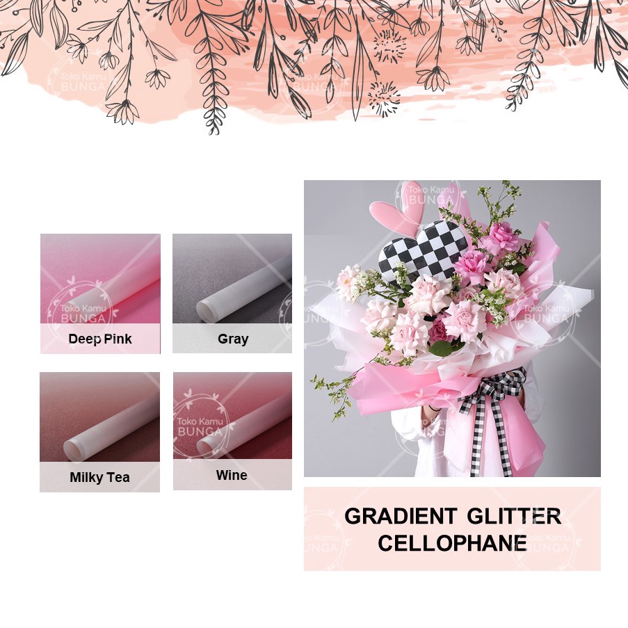 

Super Viral 5 Lembar Cellophane Gradient Glitter Flower Wrap Kertas Buket Bunga