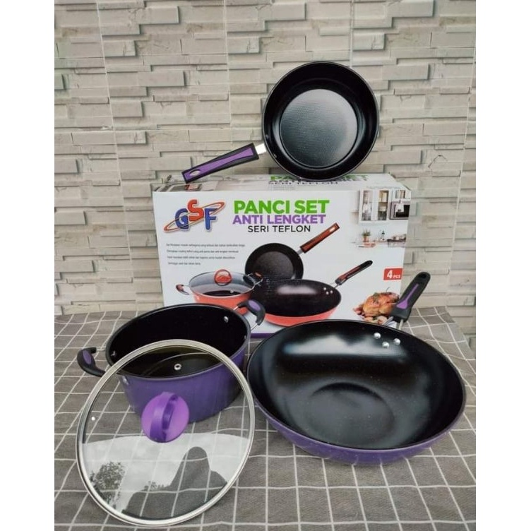 Hadir Terpopuler  panci set anti lengket seri teflon isi 3pcs