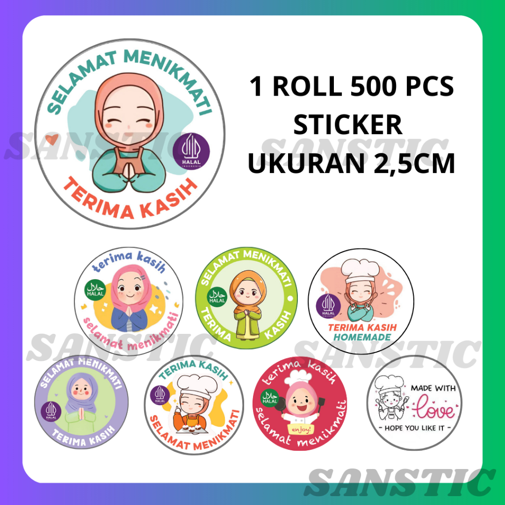 

1 ROLL 500 Pcs Stiker Label SELAMAT MENINGMATI Thank You Sticker Bulat 2.5cm 2