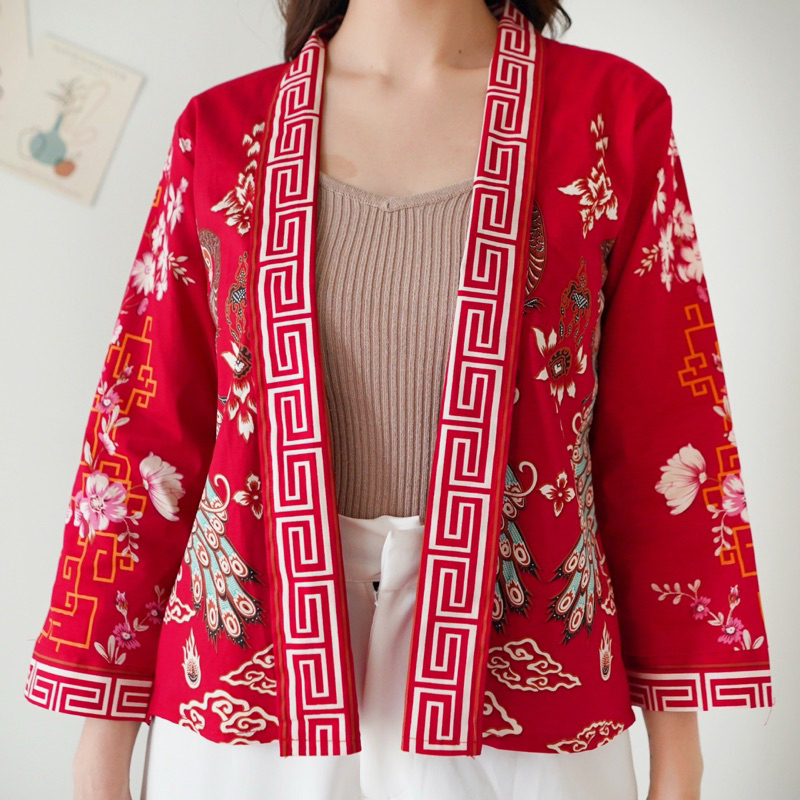 outer atau cardigan batik bz122 red/ pink