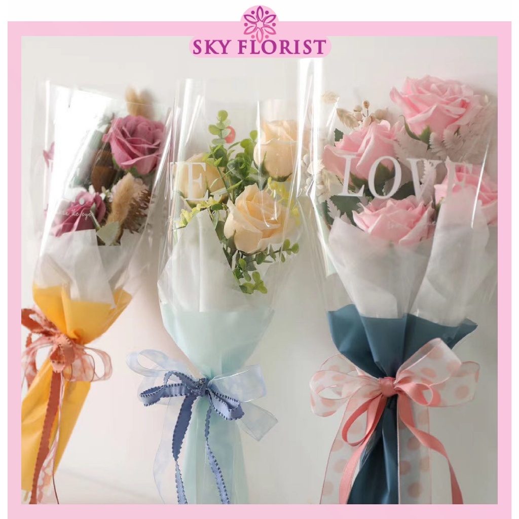

Single Flower Wrapping Cellophane Kertas Bunga Mawar Rose Waterproof Transparant KB6160