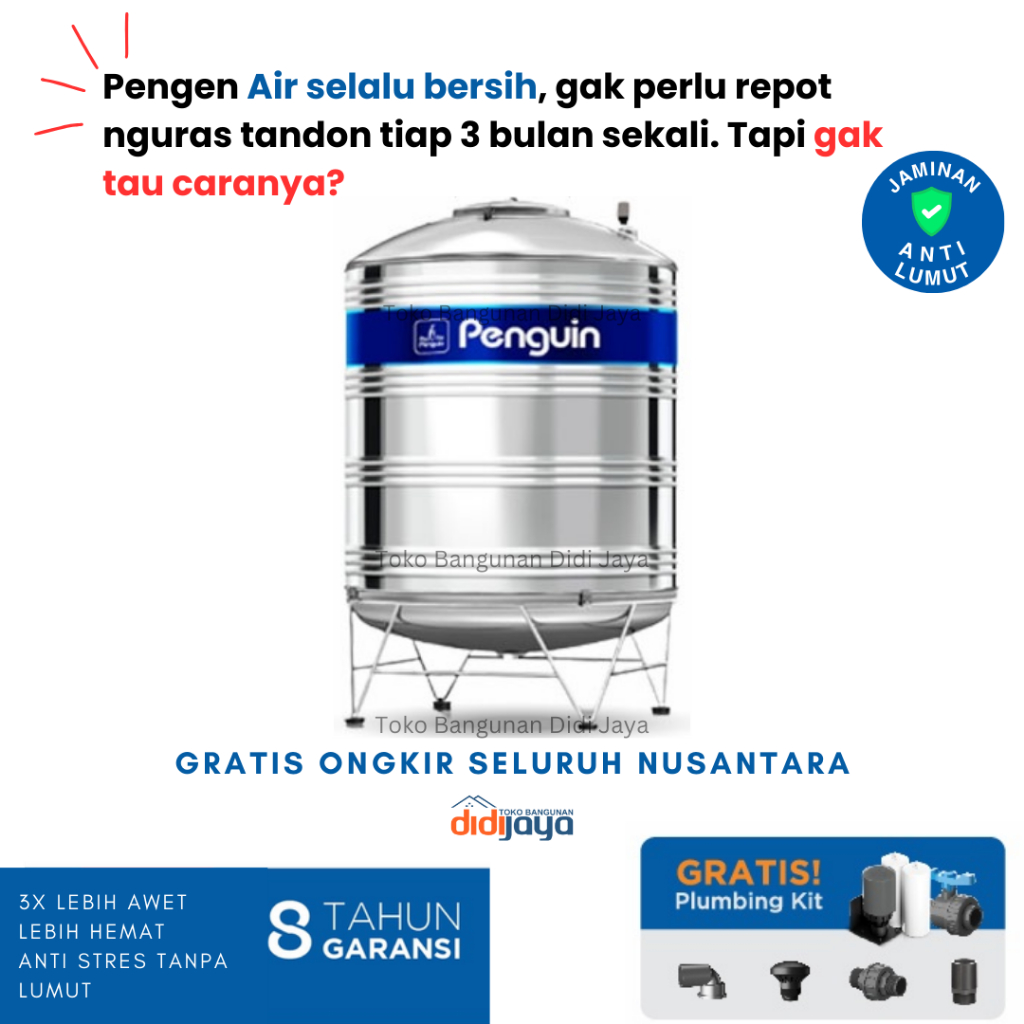Tangki Air Stainless Steel 1500 Liter Penguin | Toren Air | Tandon Air Stainless Steel TBSK 1500