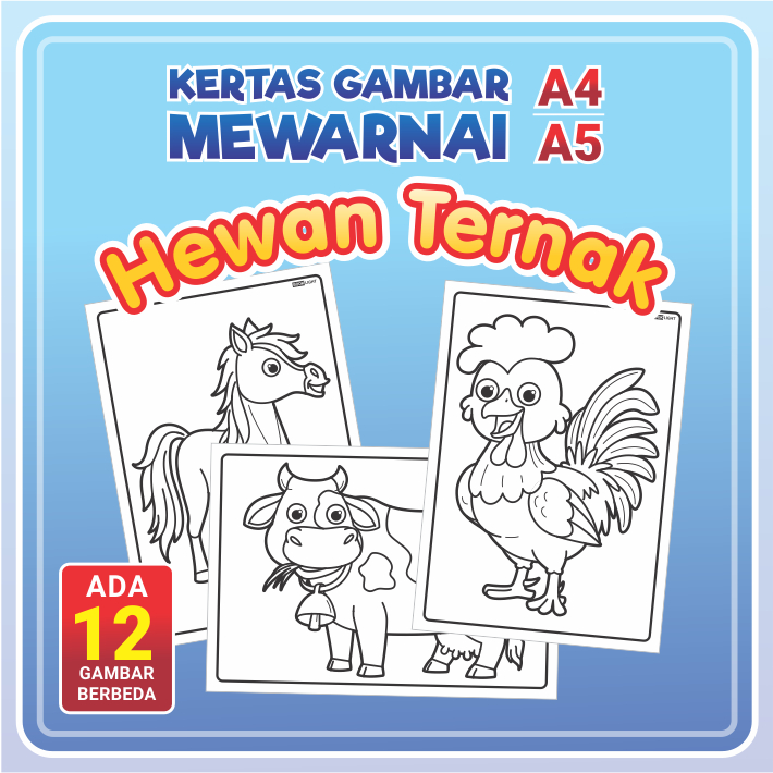 

Kertas Gambar Mewarnai A4 / A5 - HEWAN TERNAK / Coloring Sheet Anak PAUD TK Edukatif