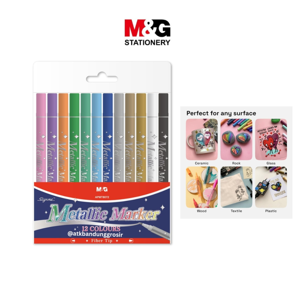 

Metalic Marker M&G 12 Colours Spidol Metalic 12 Warna Dual Tip Dua Mata Pena #APMT8072