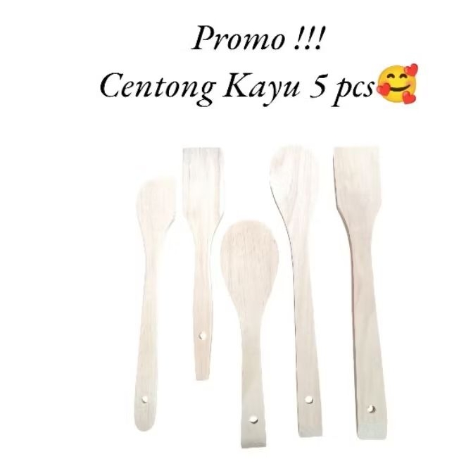 Promo Hemat Centong Kayu Set Isi 5 pcs, Paket Sodet Kayu isi 5 pcs, Sutil Kayu, Centong kayu Pendek,