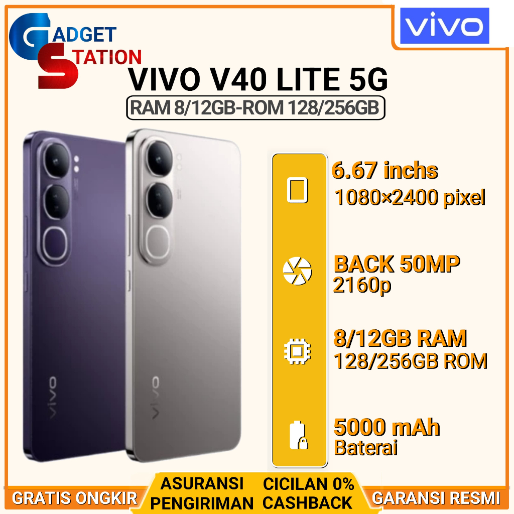 HP VIVO V40 LITE 5G & 4G NFC RAM [8/128GB] [8/256GB] 6.67" AMOLED 120Hz GARANSI RESMI INDONESIA