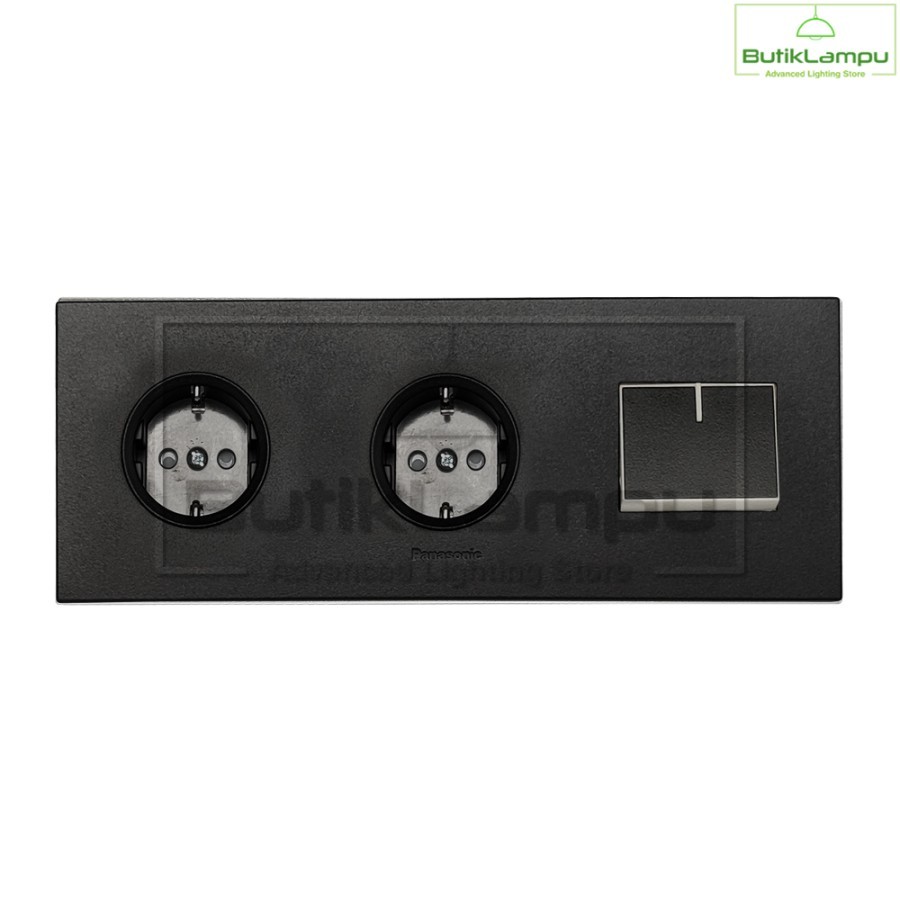 Stop Kontak CP Double + Saklar Engkel Lampu Panasonic Style Hitam