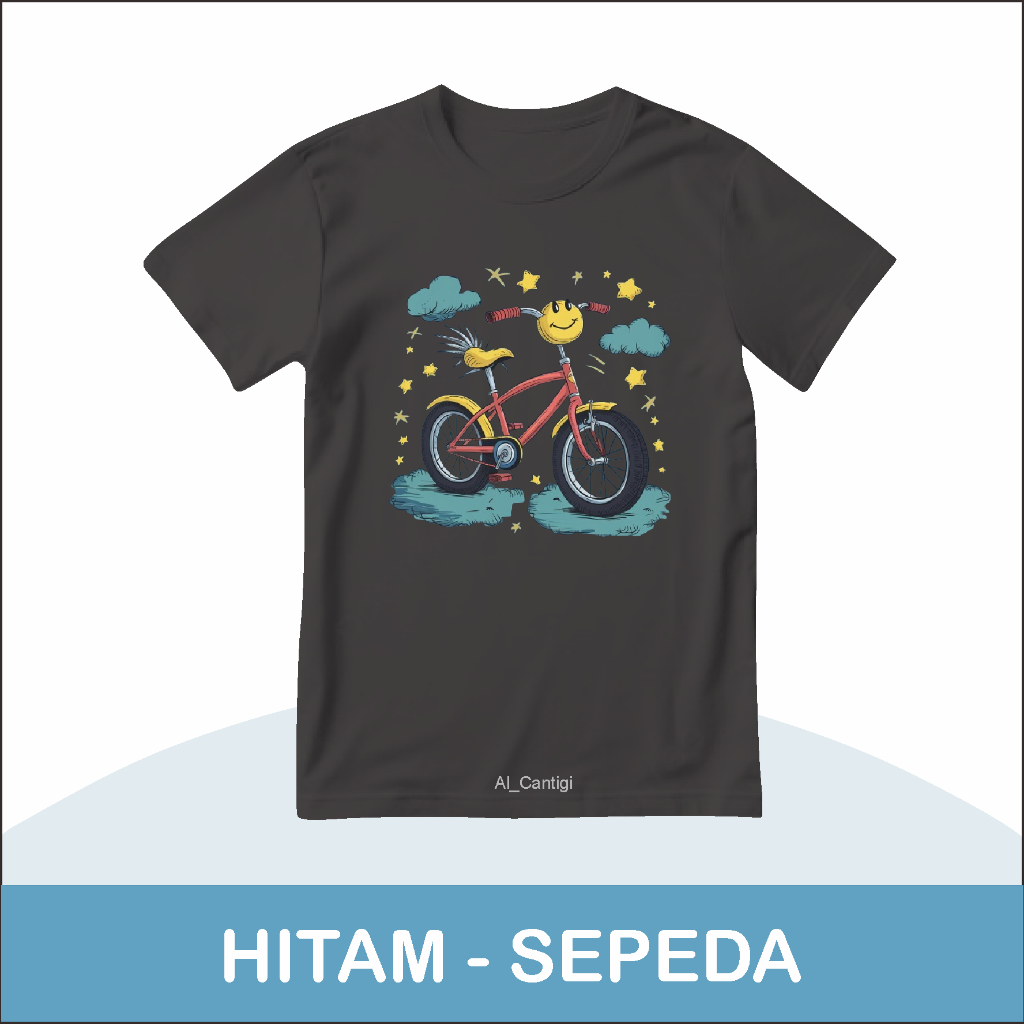 Baju Kaos Distro Anak Laki Laki/Anak Perempuan Animasi Sepeda Umur 1-6 Tahun Bahan Cotton 30s / Kaos