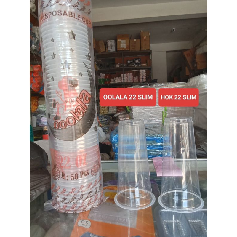 gelas plastik 22 oz isi 50 pcs tipe SLIM 8 gr OOLALA
