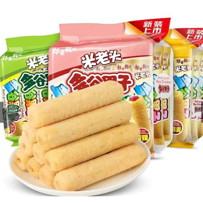

Multi-Grain Rice Cracker Seaweed egg Roll Yolk Flavor Rice Bar Energy Bar Children Snacks Multi Grains 米老头 milaotou