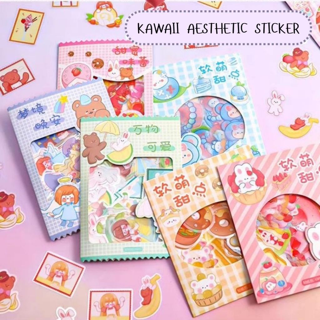 

1 SET ISI 45 PCS STICKER AESTHETIC BERBAGAI MACAM MOTIF LUCU IMUT ATK