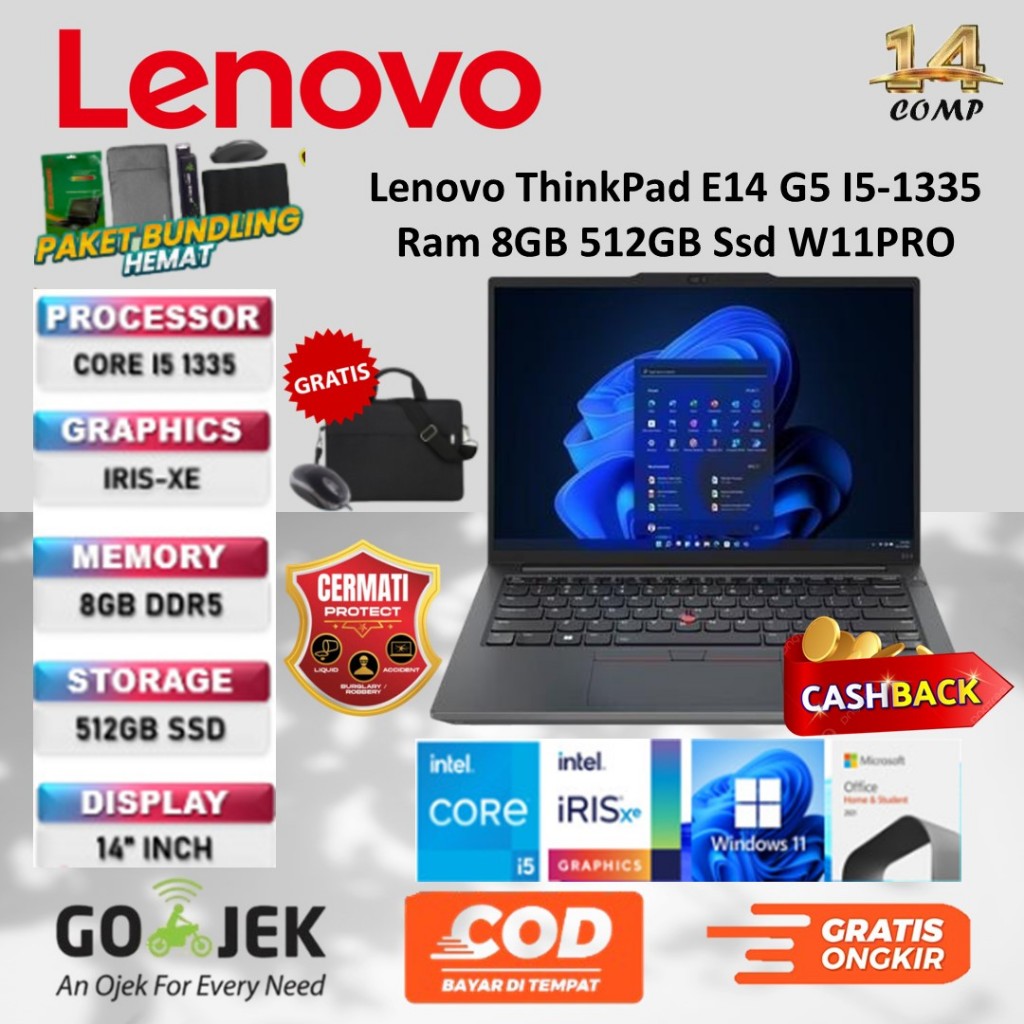 Lenovo ThinkPad E14 G5 I5-1335 Ram 8GB 512GB Ssd W11PRO 14" Inch - LAPTOP, RAM 8/512GB
