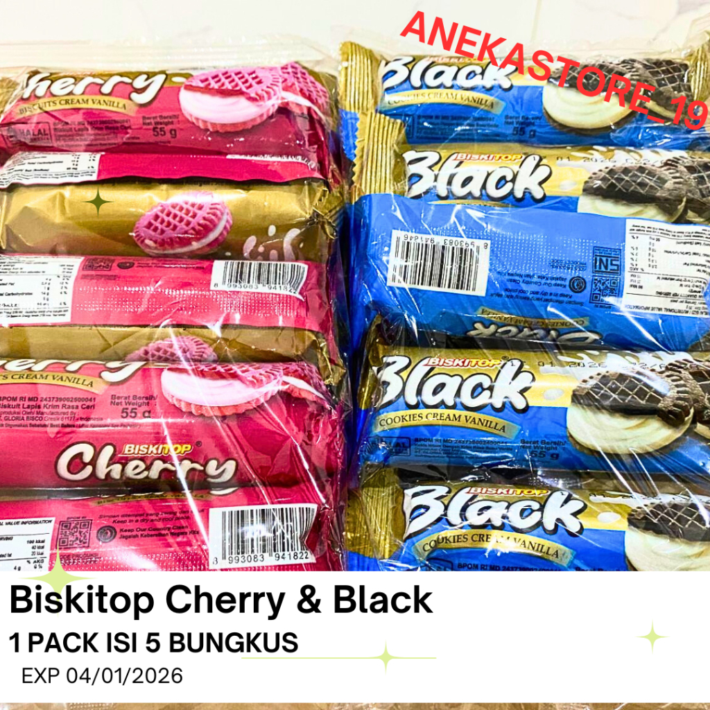 

[ANEKA] Biskitop Cream 55gr - Biskitop Lapisan Isi Black and Cherry (1 pack Isi 5 Bungkus) Jajanan Warung Murah Cemilan Anak-Anak dan Dewasa