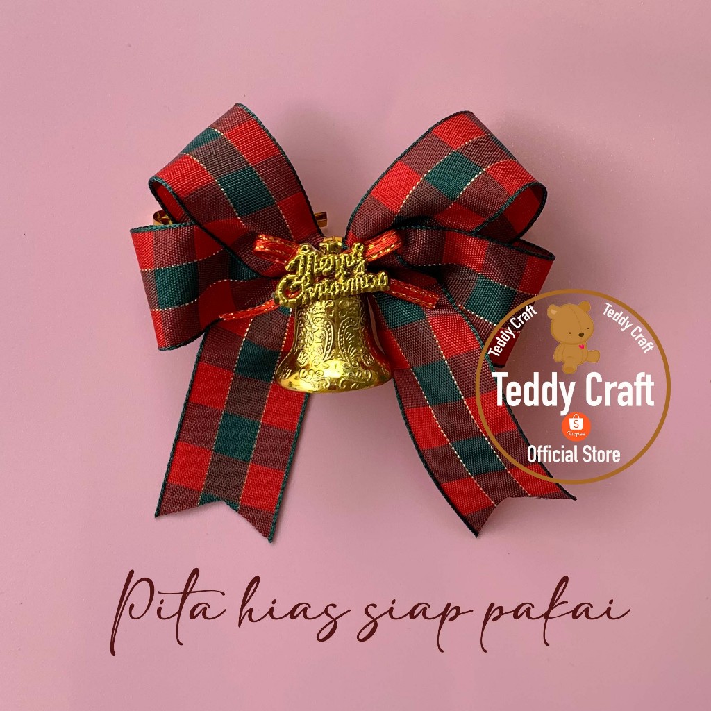 

Pita Hias Siap Pakai Kotak Kotak Lonceng Natal - Merry Christmas Ribbon Hampers - Pita instan - Pita Natal - Teddy Craft