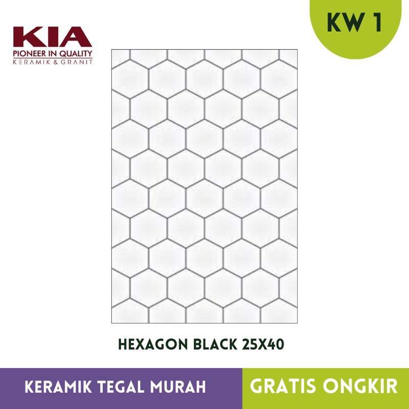 Keramik Dinding Dapur 25x40 Hexagon Black Timbul Glossy KIA KW1