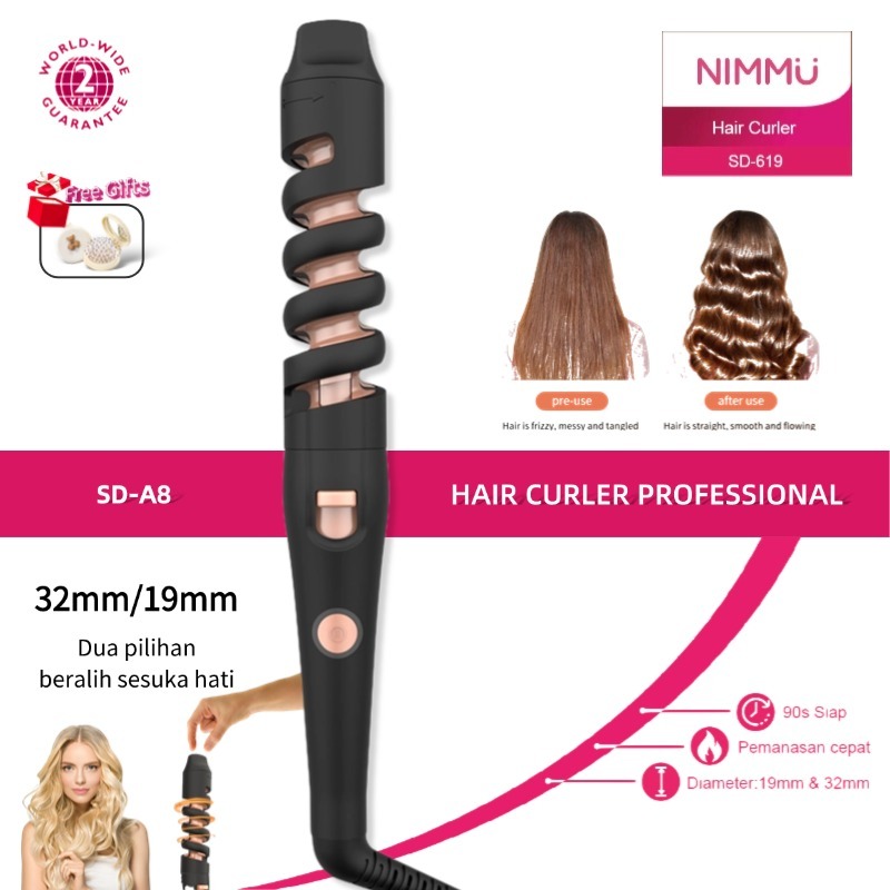 Nimmu Catok Auto Curl Rotate Catokan Rambut Curly 19mm /32mm Ion Catokan Curly Otomatis Curly Rambut