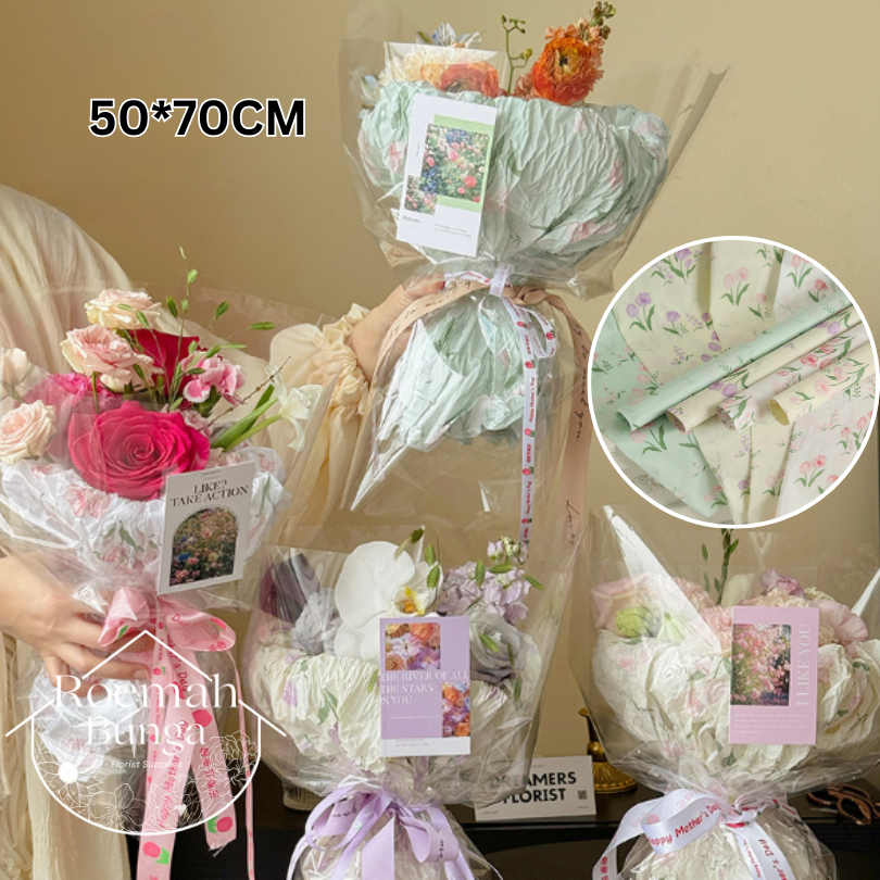 

[5 LBR] Kertas Motif Bunga Buket Bunga Tulip / Bungkus Kado Florist 50*70cm