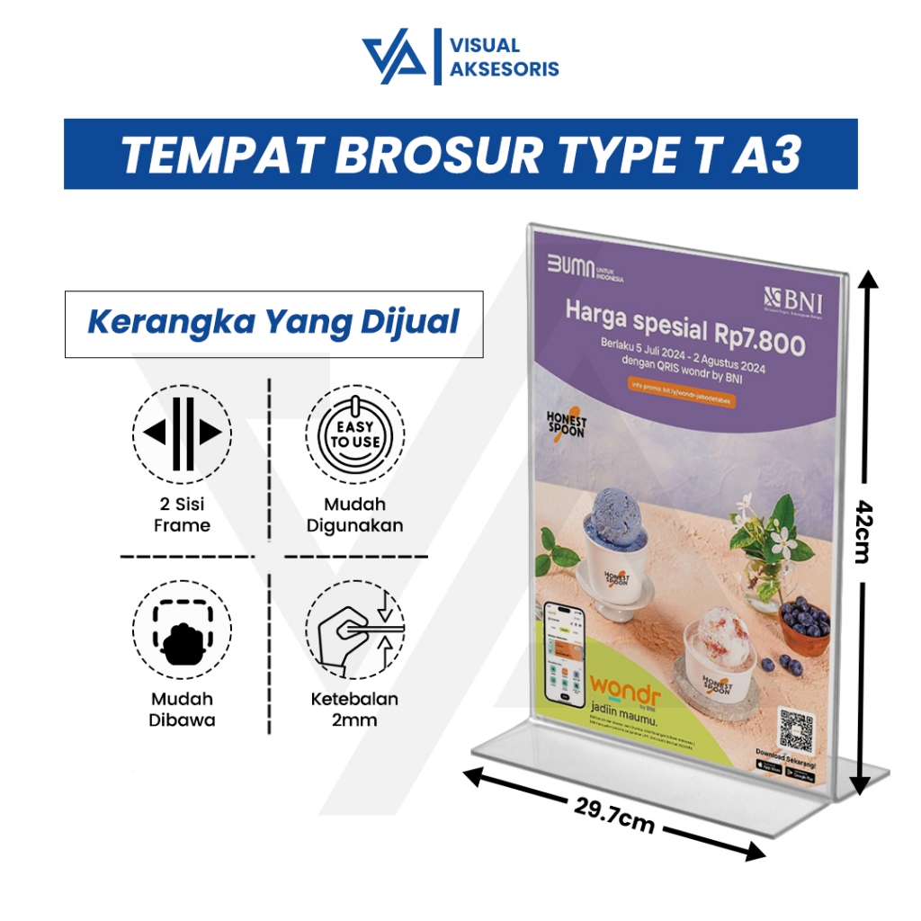 

Tempat Brosur Akrilik A3 2mm Portrait 2 sisi / Tent Holder / Tent Card Stand Acrylic