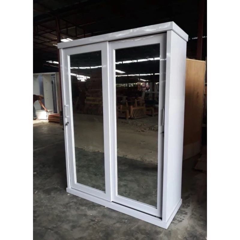 Lemari 3pintu sliding kayu hpl kaca panjang