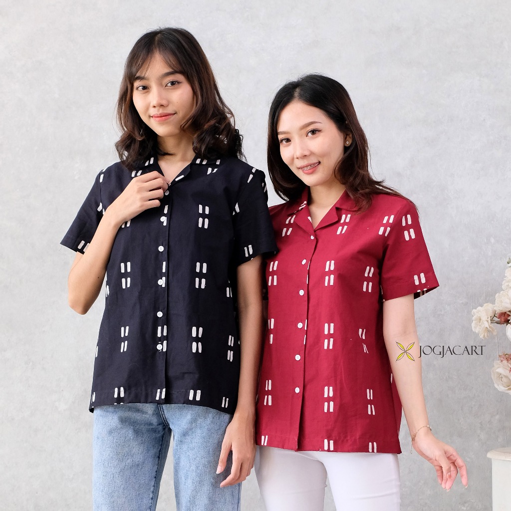 JOGJACART BATIK - SASHA blus atasan batik cap kerja wanita modern jogja katun lengan pendek terbaru