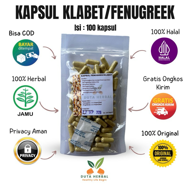 Kapsul KLABET Hulbah Fenugreek Isi 100 Asli Herbal