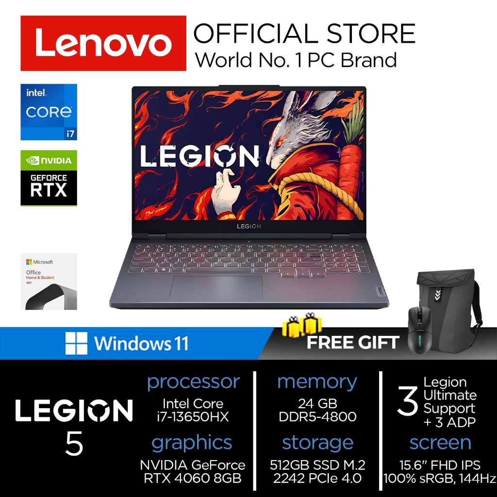 Lenovo Legion 5 15IRX9 | I7 13650HX RTX4060 24GB 512GB W11+OHS