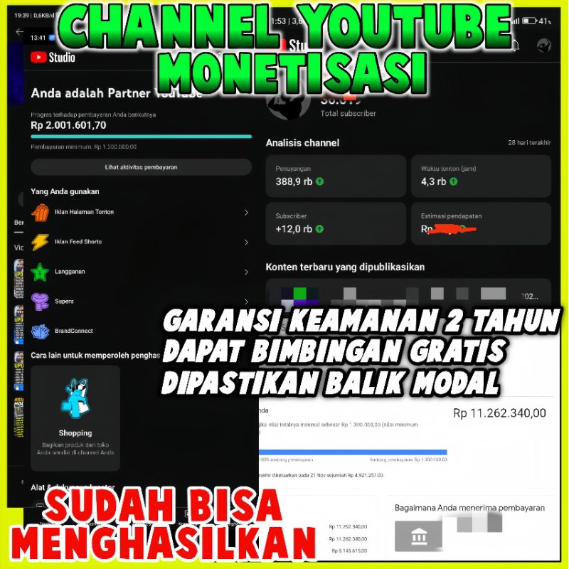 CHANNEL YOUTUBE MONETISASI SEPAKET ADSENSE