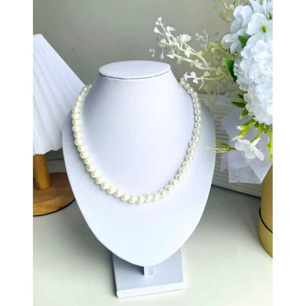 Kalung mutiara sintetis, kalung mutiara putih susu, kalung pria wanita