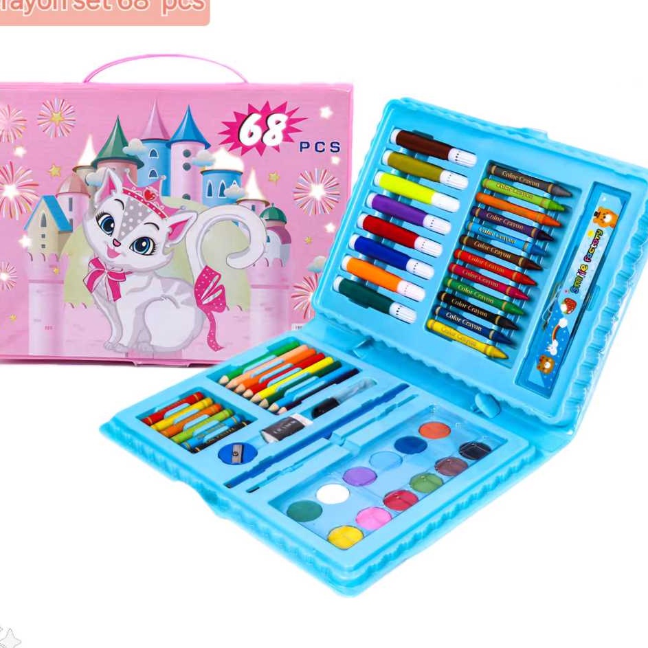 

Sekarang Hadir set alat gambar crayon set 68 pcs pensil warna cat air anak
