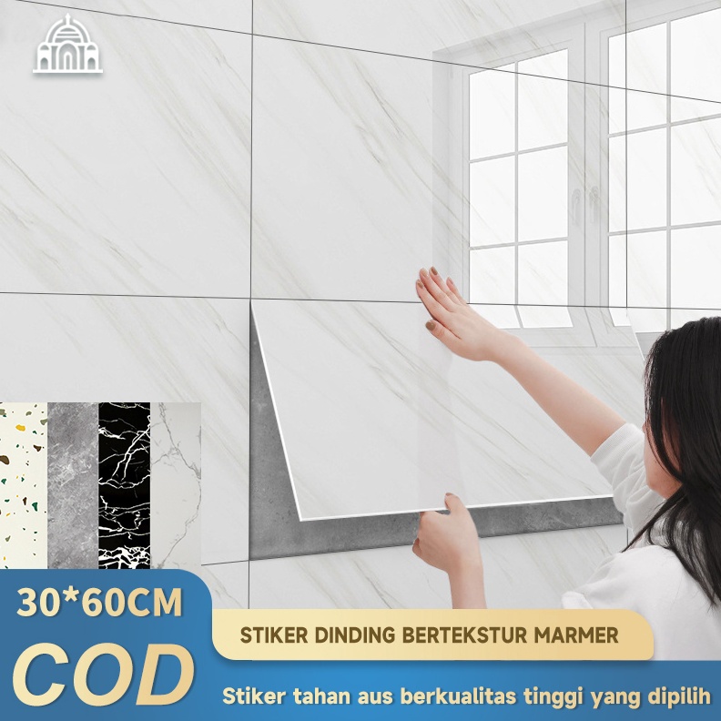 Papan Stiker Dinding Tekstur Marmer 36cm Wallpaper Dinding Kabinet untuk Kamar Tidur Dapur Kamar Man