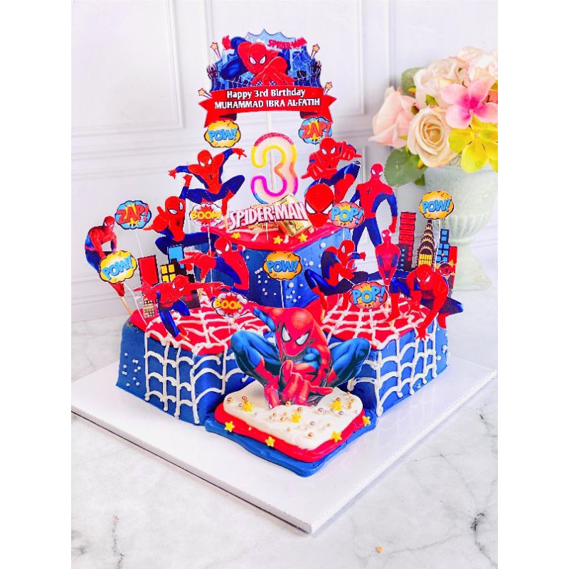 kue ulang tahun anak birthday Spiderman topper cake