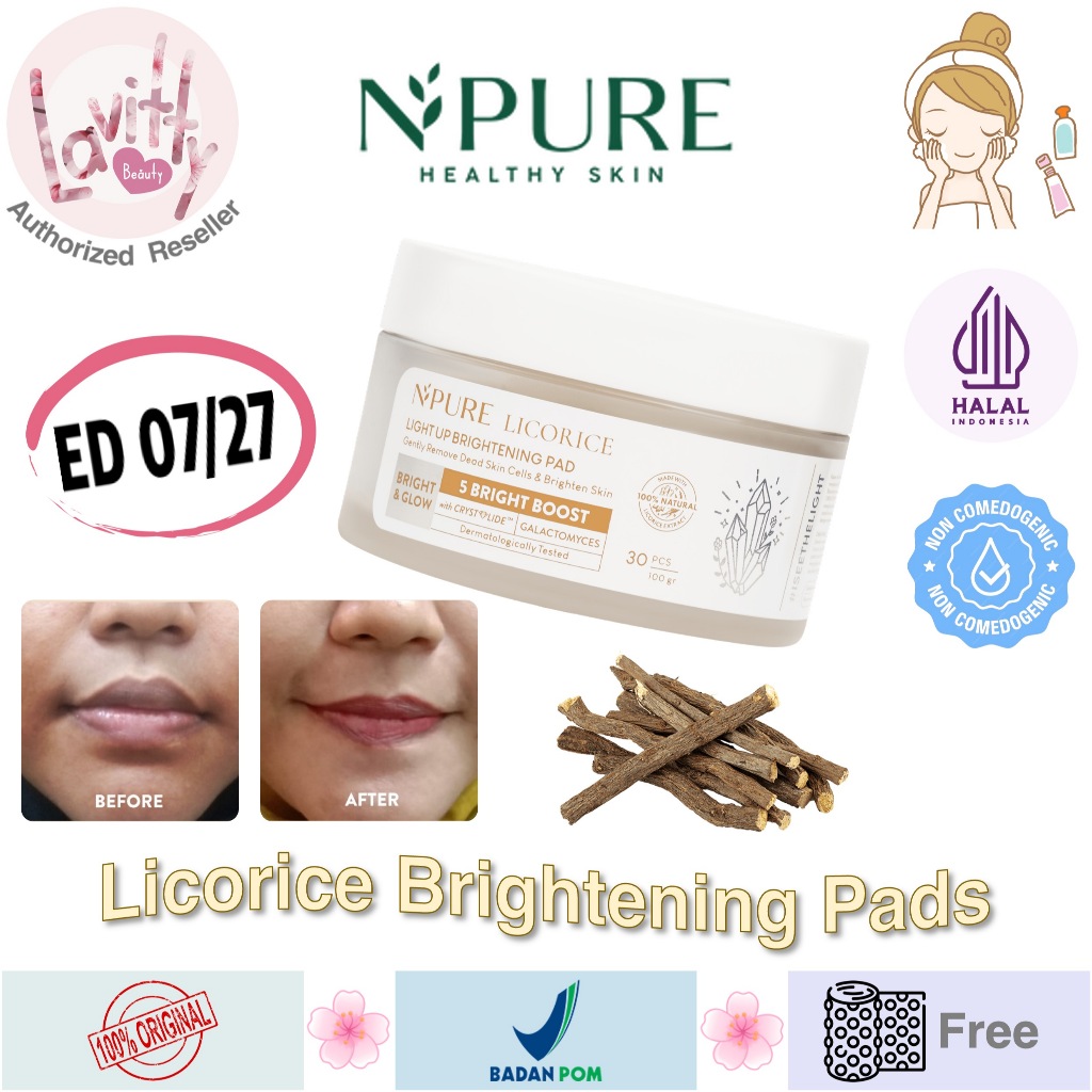 NPure Licorice Brightening & Exfoliating Pads Pad Kapas Eksfoliasi Isi 40