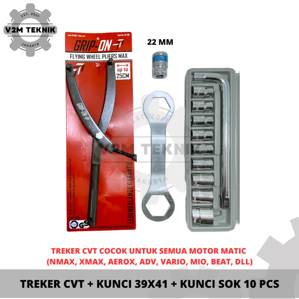 Garansi 1 PAKET Treker CVT GRIP ON MAX  Kunci Kopling 39x41  Kunci Sok 1 Pcs  Paket Treker CVT NMAX 