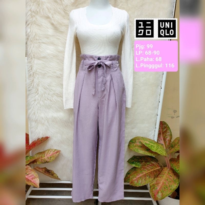 UNIQLO Culottes HW High Waist Pants Pinggang Kriwil Celana Panjang Wanita