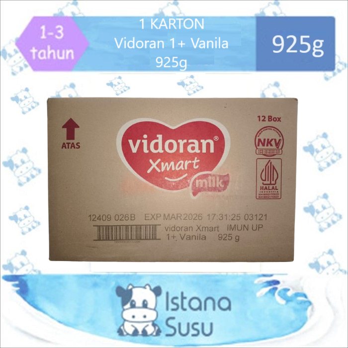 KARTON Vidoran Xmart 1+ / 3+ / 5+ Vanila Madu 925g Susu Formula