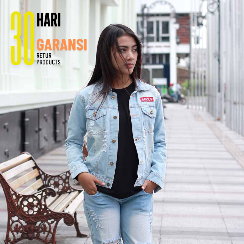 Baju atasan wanita kemeja cewek denim Jeans levis lengan panjang warna biru
